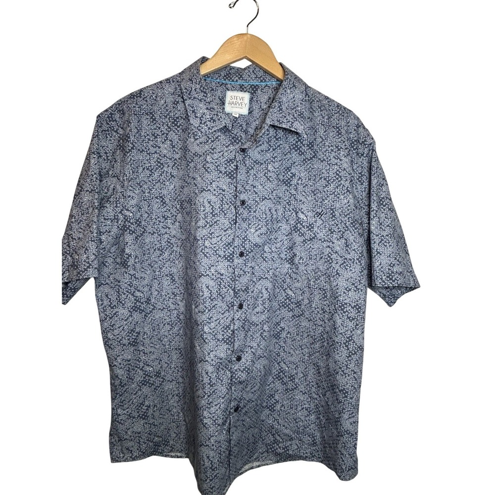 Steve Harvey Collection Button Down Shirt Sleeve Shirt‎ Men's XXL Blue